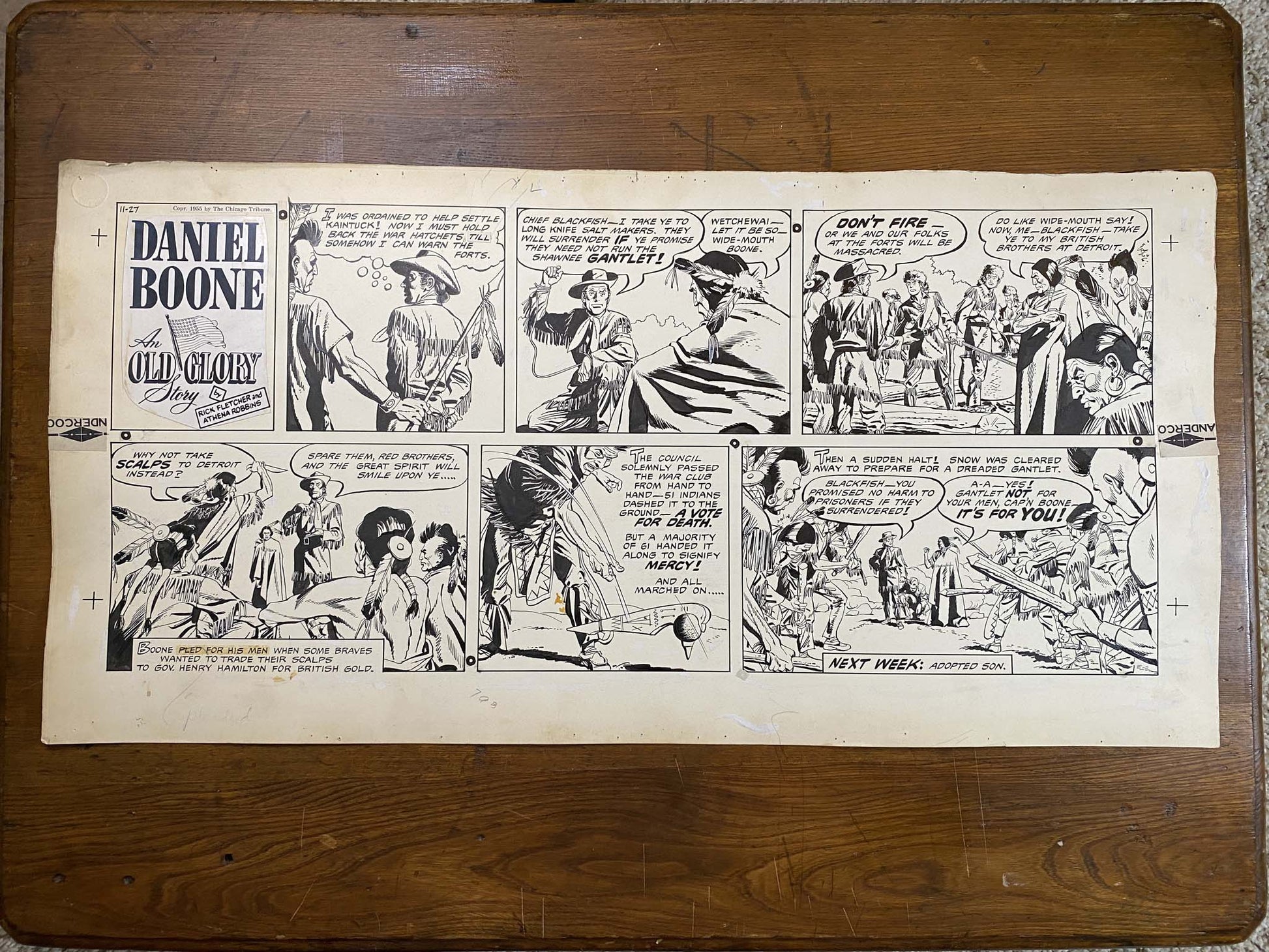 Daniel Boone: An Old Glory Story 11/27/55 Original Art Illustration | Fletcher Studio