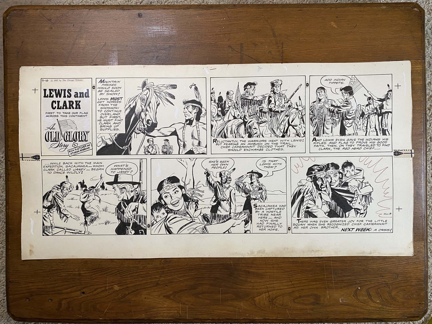 Lewis and Clark: An Old Glory Story 5/19/57 Original Art Illustration | Fletcher Studio